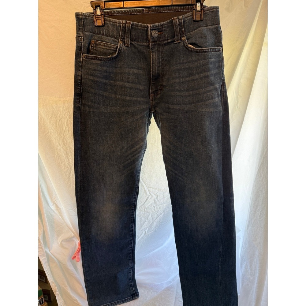 Lee Mens Dark Wash Denim Jeans Straight Leg Blue 30x32